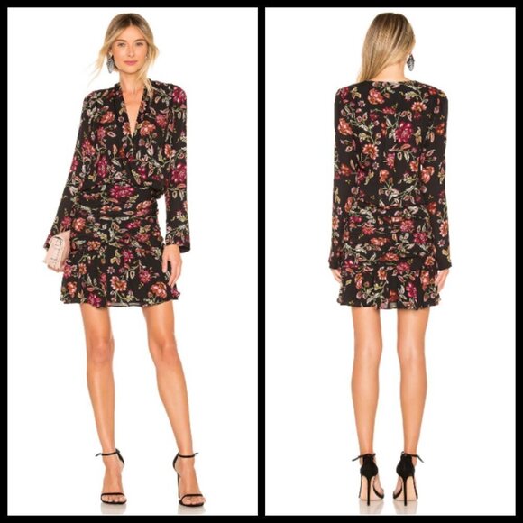 💕ALC💕 Haven Dress Ruched Floral Silk Mini Dress ~ Floral Print 0 NWT - Picture 3 of 16